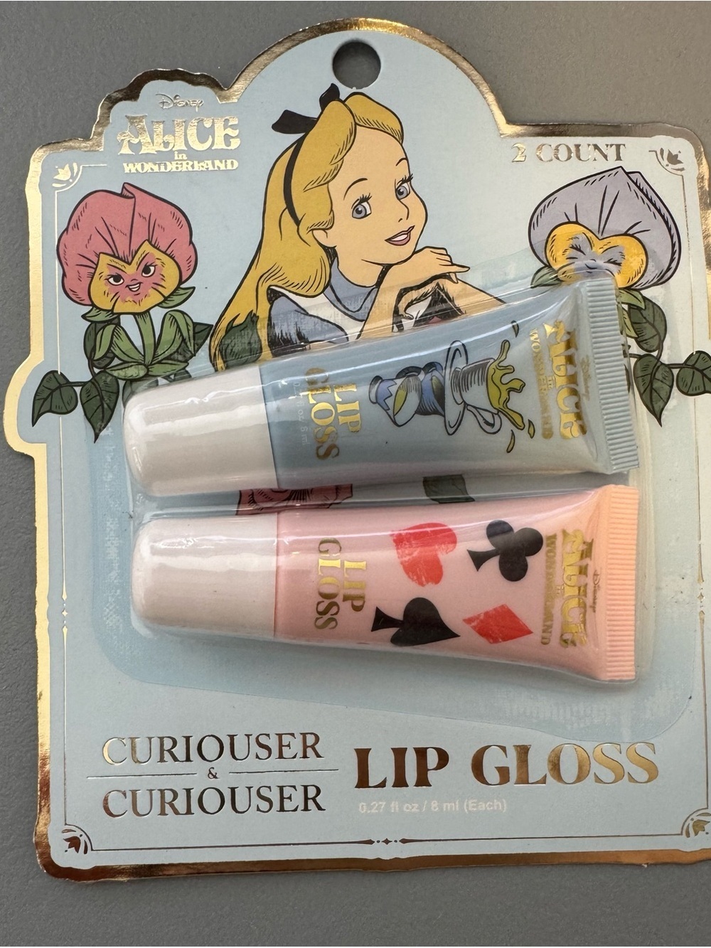 Disney Alice in Wonderland Lip Gloss 2-Pack Blue & Pink pastel tea aces curiouse